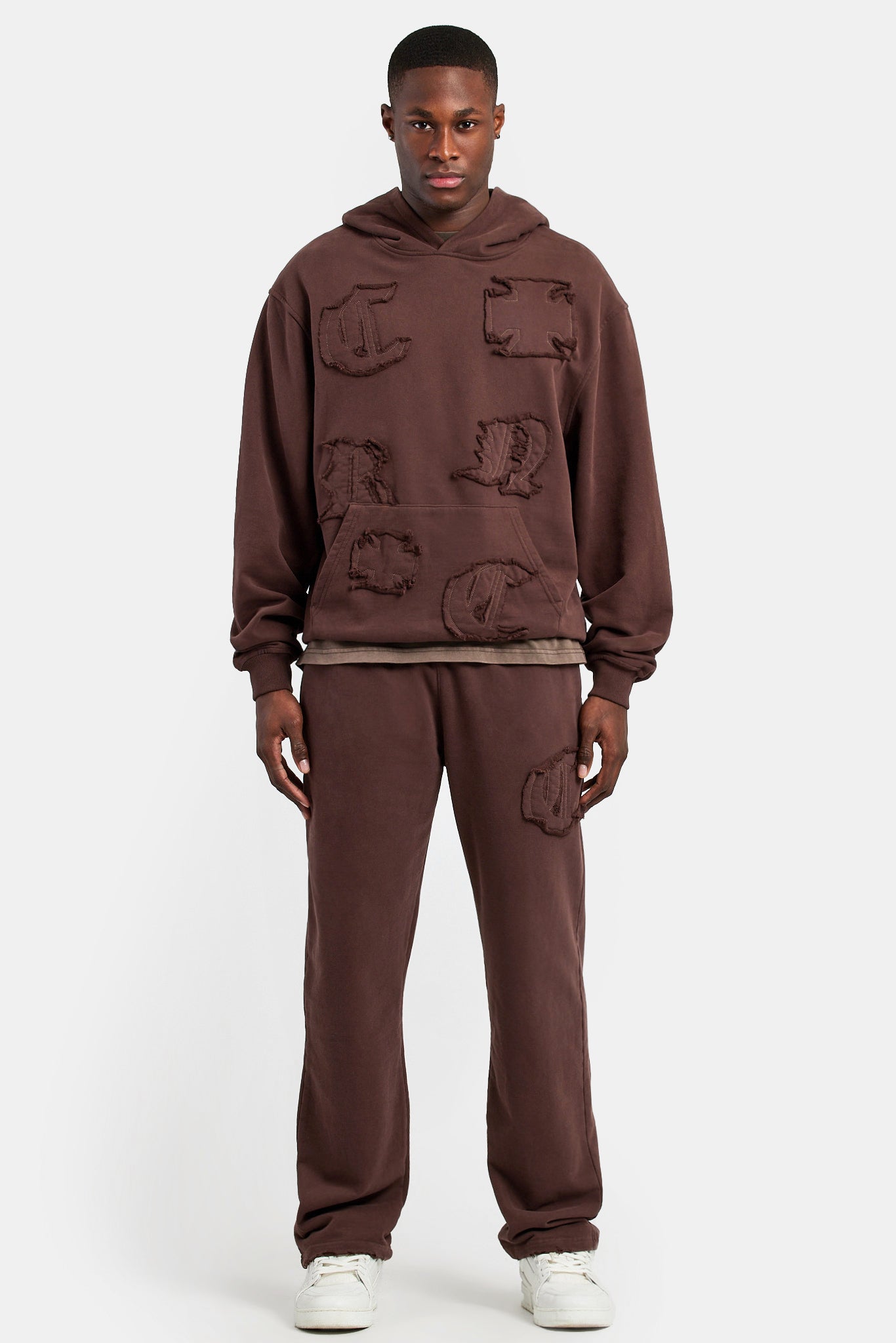 Raw Edge Applique Jogger - Brown